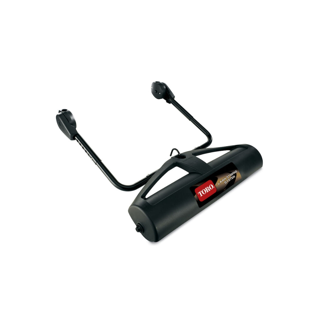 A black Toro lawn striper attachment with a removable roller and attached handles.
