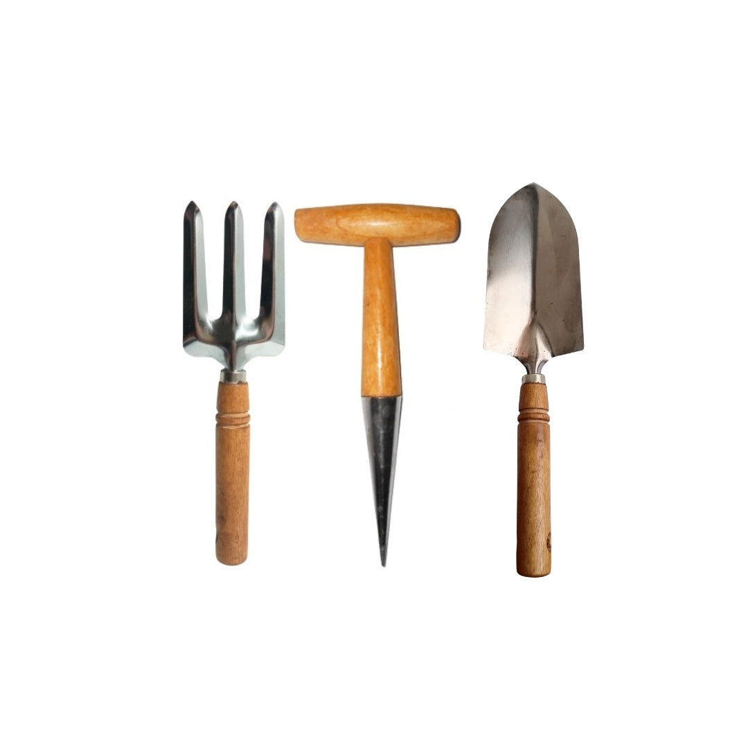 3 PC Wooden Handle Garden Tool Set